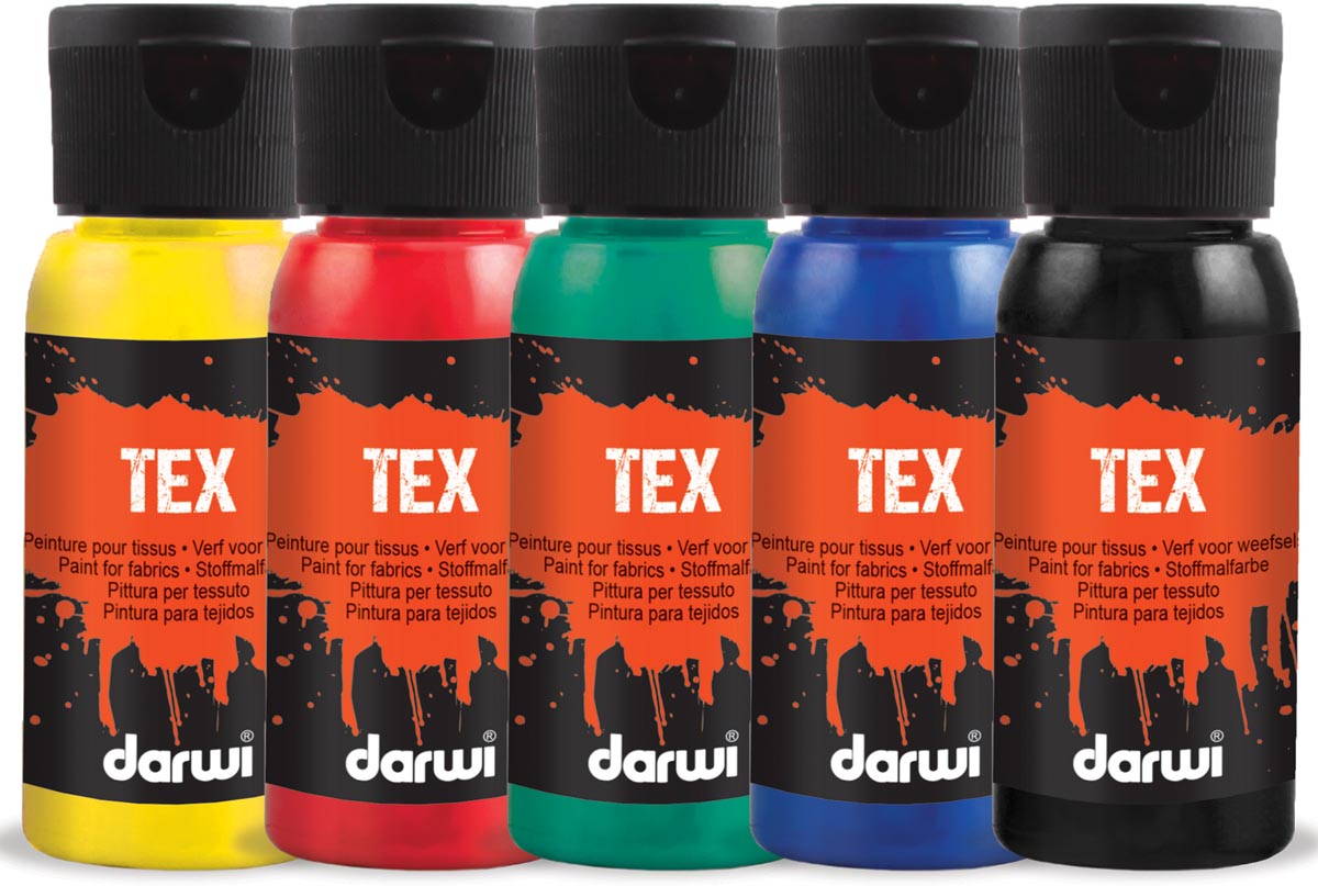 Darwi textielverf Tex, 50 ml, etui van 5 stuks in geassorteerde kleuren