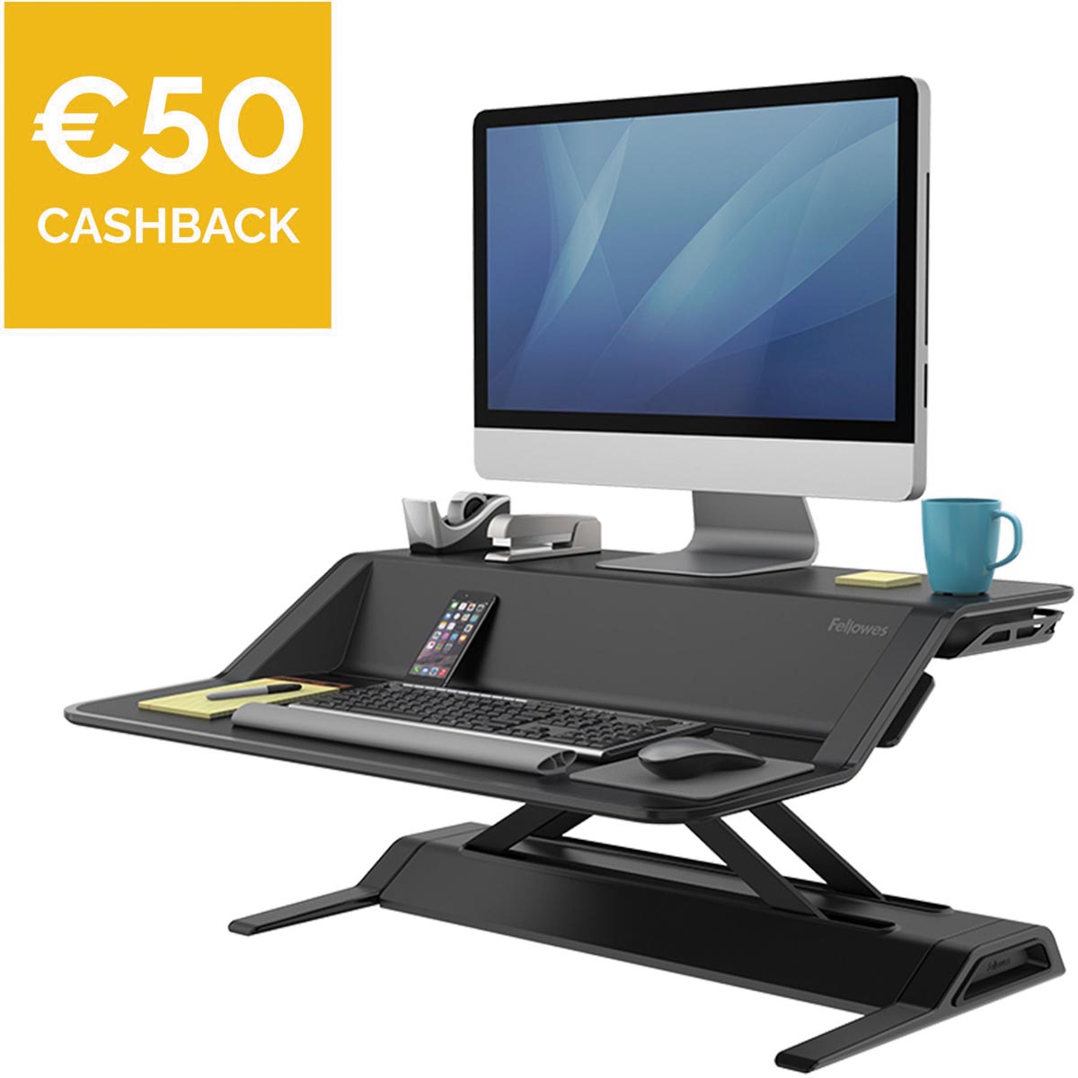 Fellowes Lotus zit-sta werkplatform, zwart Fellowes Lotus zit-sta werkplatform, zwart
