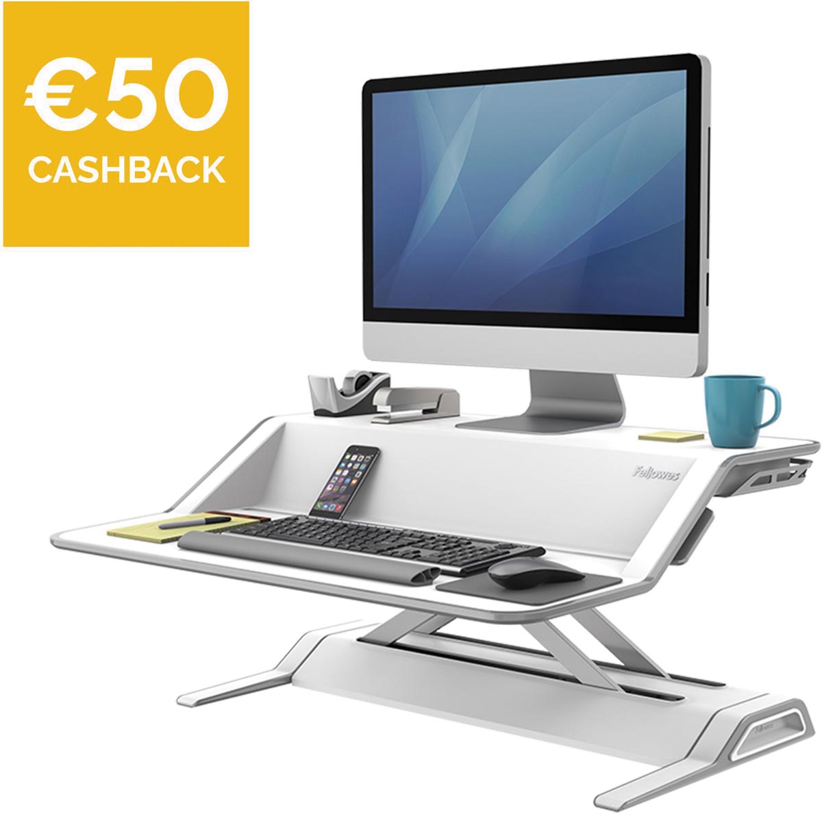 Fellowes Lotus zit-sta werkplatform, wit Fellowes Lotus zit-sta werkplatform, wit