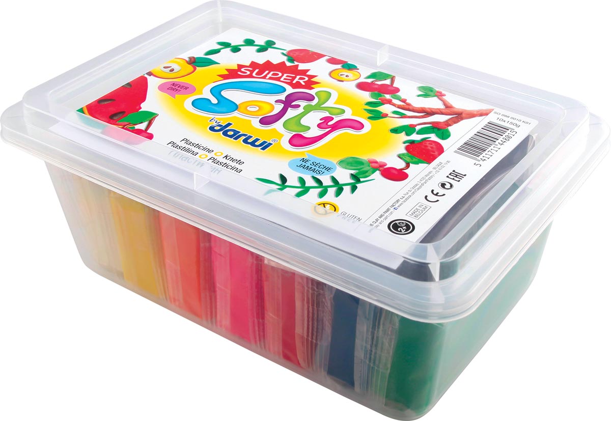 Darwi boetseerpasta Super Softy 150 g, emmertje van 10 stuks in geassorteerde kleuren Darwi boetseerpasta Super Softy 150 g, emmertje van 10 stuks in geassorteerde kleuren