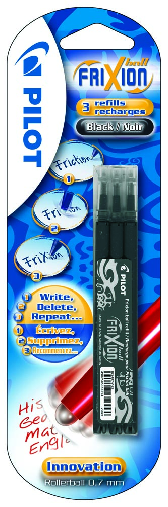 Pilot vulling Frixion Ball en Frixion Ball Clicker, blister van 3 stuks, zwart