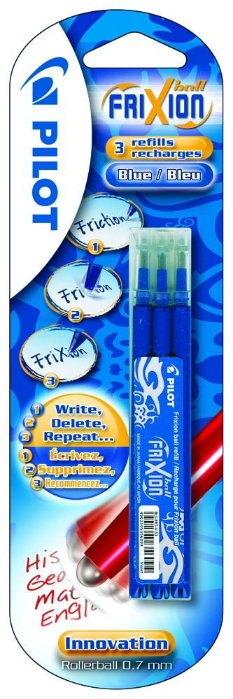 Pilot vulling Frixion Ball en Frixion Ball Clicker, blister van 3 stuks, blauw afbeelding