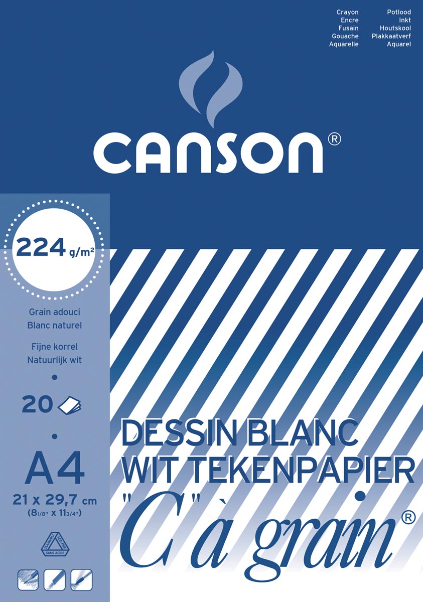 Canson tekenblok C à grain 224 g/m², ft 21 x 29,7 cm (A4) afbeelding