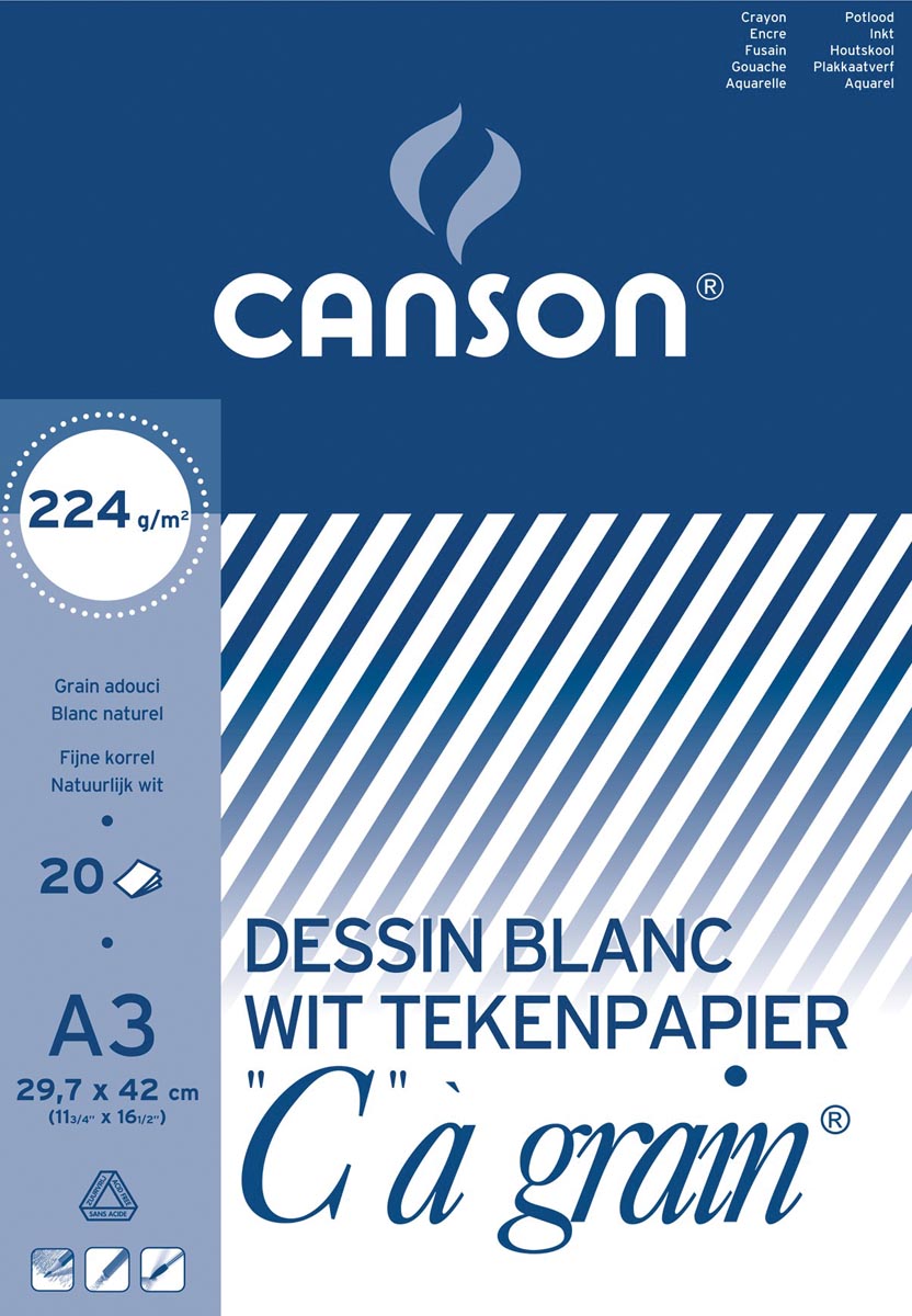 Canson tekenblok C à grain 224 g/m², ft 29,7 x 42 cm (A3) afbeelding