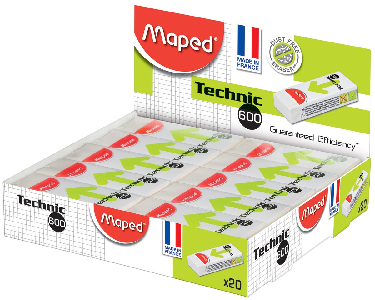 Maped gum Technic 600, wit, doos van 20 stuks