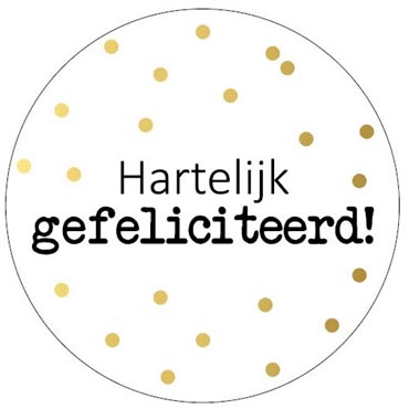 Merkloos KP etiket "Hartelijk gefeliciteerd + stippen" diameter 40 mm rol van 250 stuks