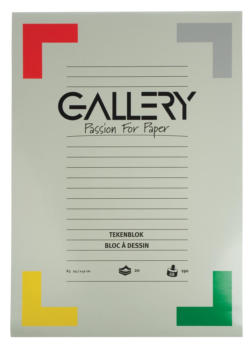 Gallery tekenpapier, 190 g, ft 29,7 x 42 cm, A3, extra zwaar houtvrij papier, blok van 20 vel afbeelding