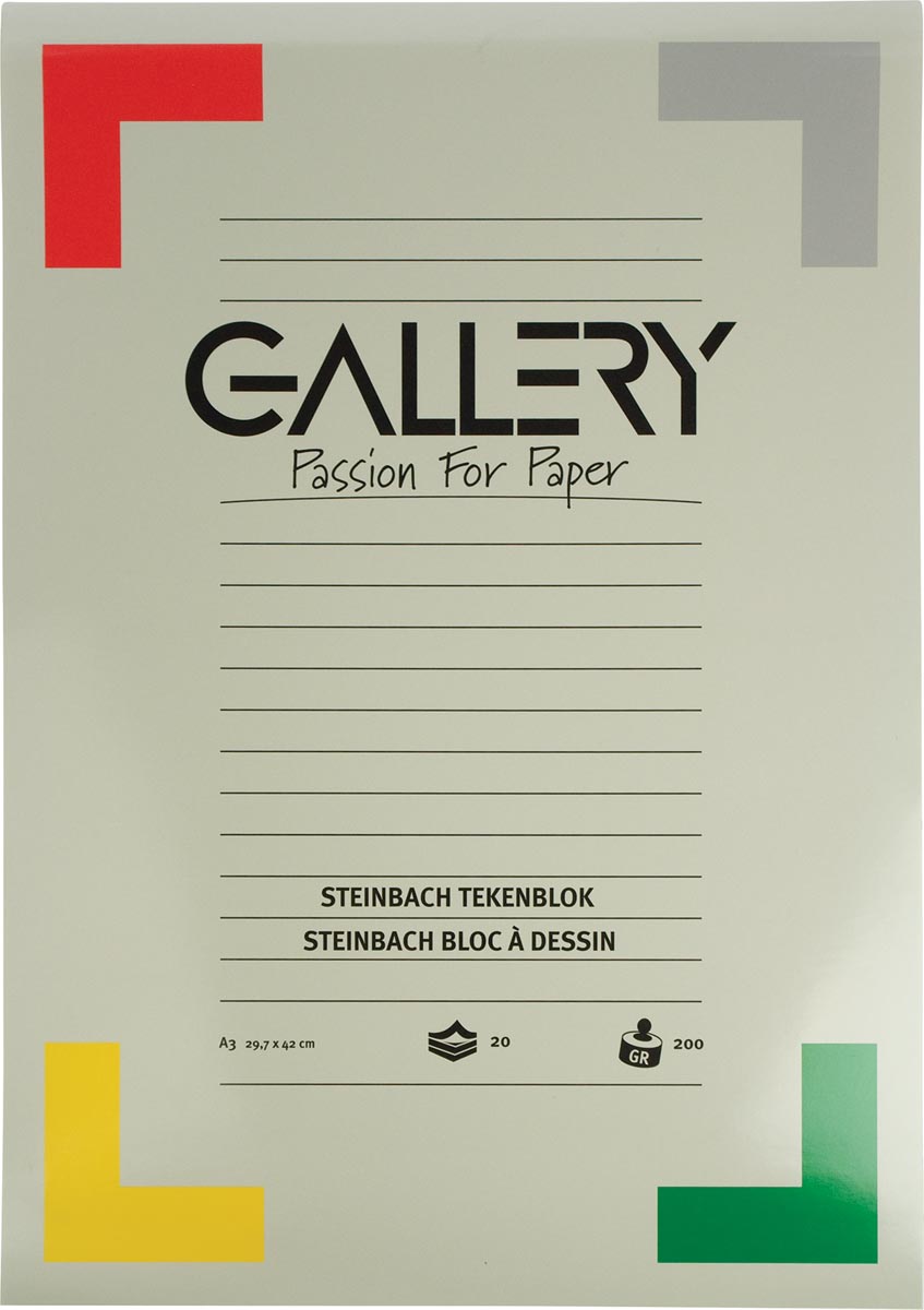 Gallery Steinbach tekenpapier, 200 g, ft 29,7 x 42 cm, A3, gekorreld, blok van 20 vel