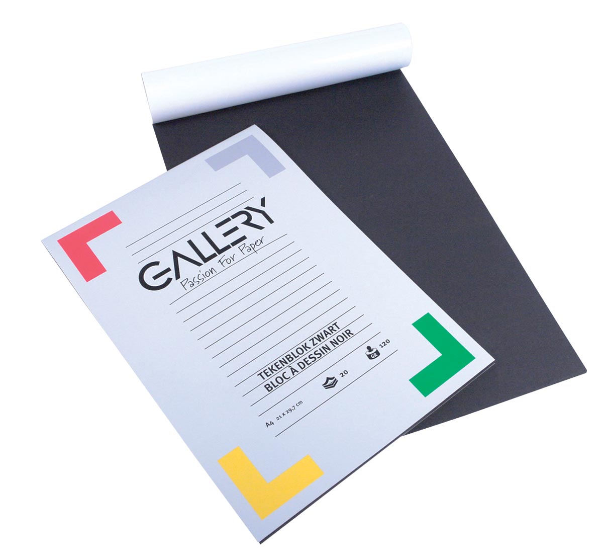 Gallery tekenpapier, 120 g, ft 21 x 29,7 cm, A4, zwart, blok van 20 vel afbeelding