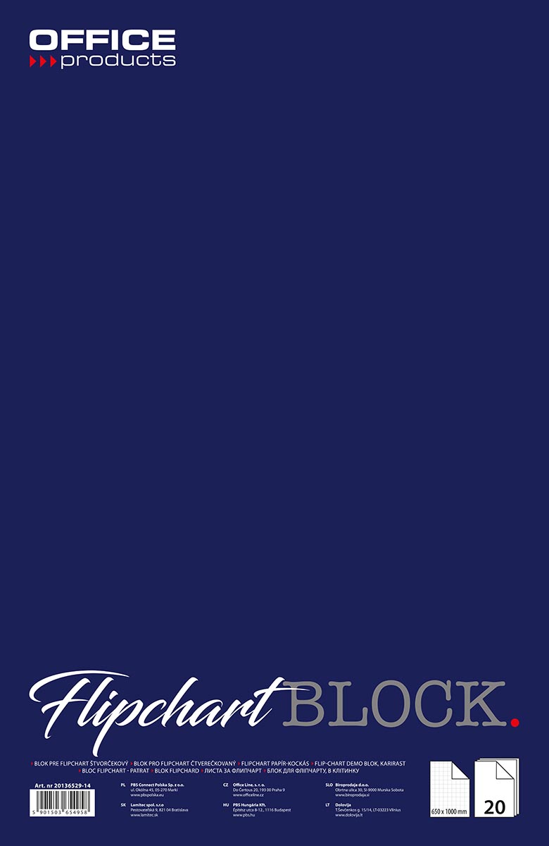 OFFICE products flip-overblok, 65 x 100 cm, geruit, 20 vel