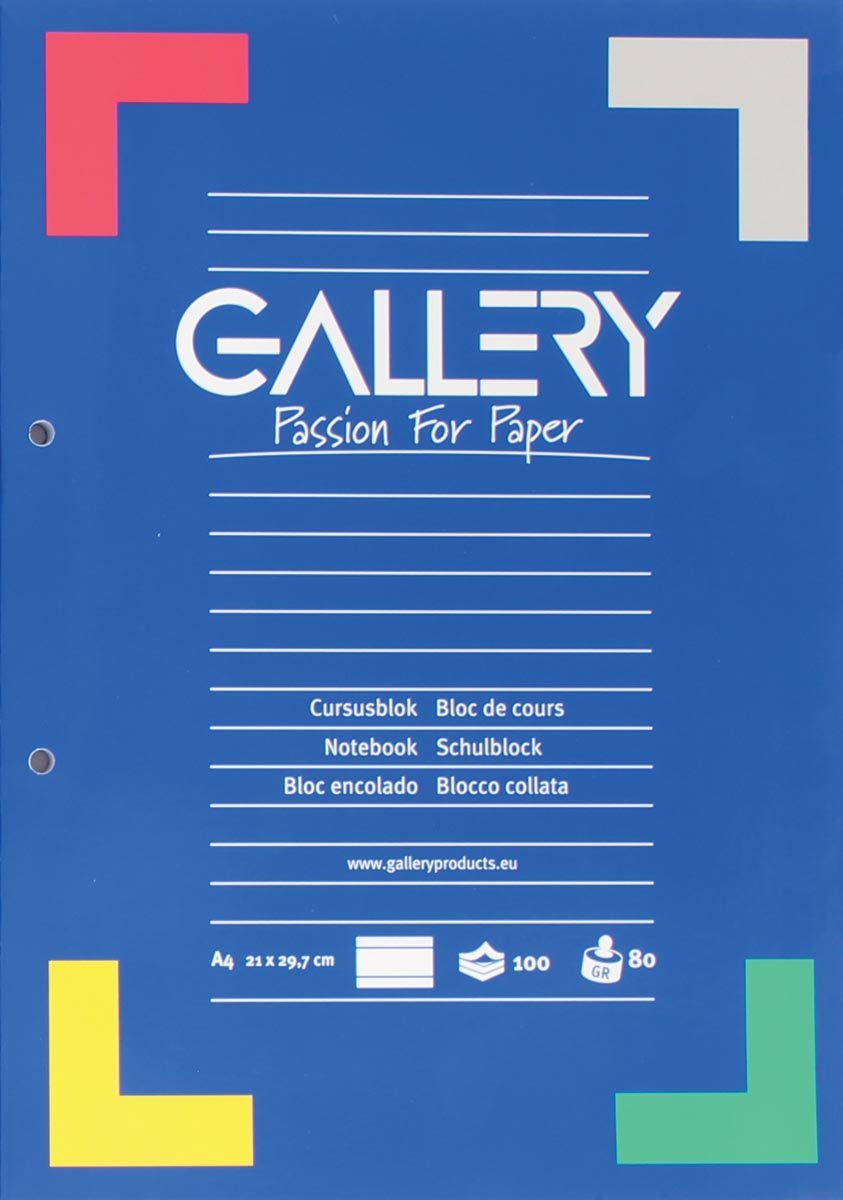 Gallery cursusblok, ft A4, 80 g/m², 2-gaatsperforatie, gelijnd, 100 vel afbeelding