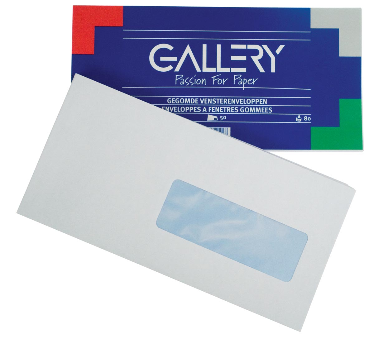 Gallery enveloppen ft 114 x 229 mm, met venster rechts, gegomd, pak van 50 stuks afbeelding