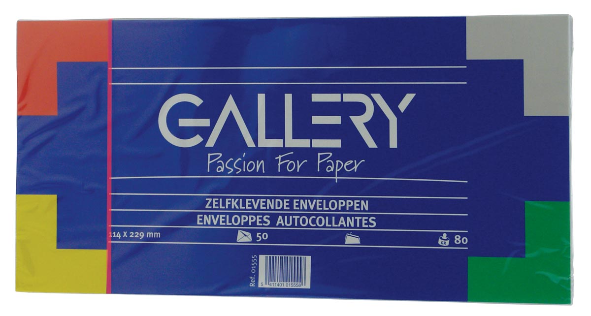 Gallery enveloppen ft 114 x 229 mm, stripsluiting, pak van 50 stuks