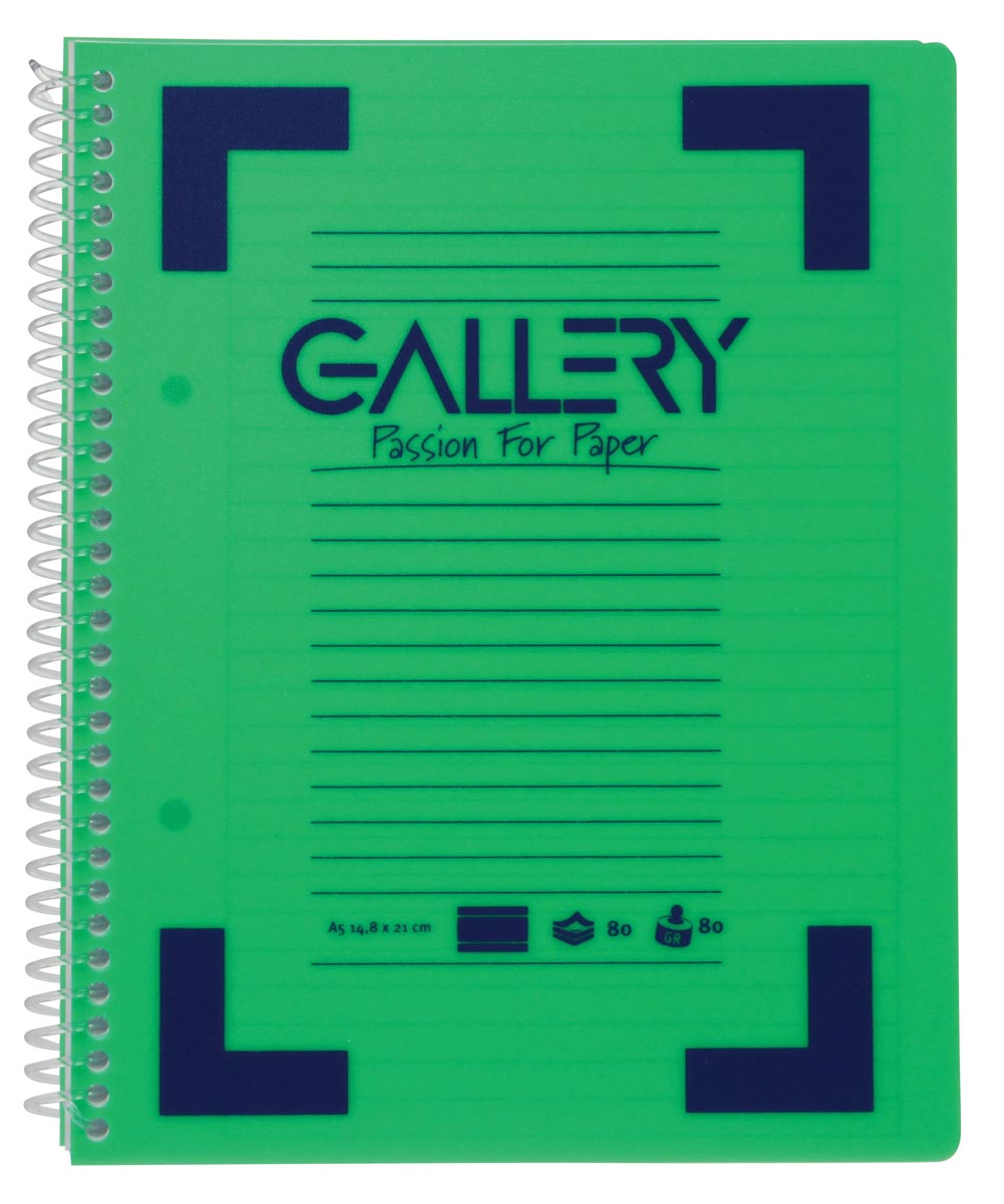 Gallery cahier à reliure spirale Traditional A5, 2 trous, ligné, couleurs assorties, 160 pages-2