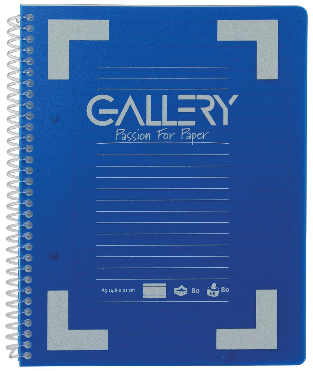 Gallery cahier à reliure spirale Traditional A5, 2 trous, ligné, couleurs assorties, 160 pages-1