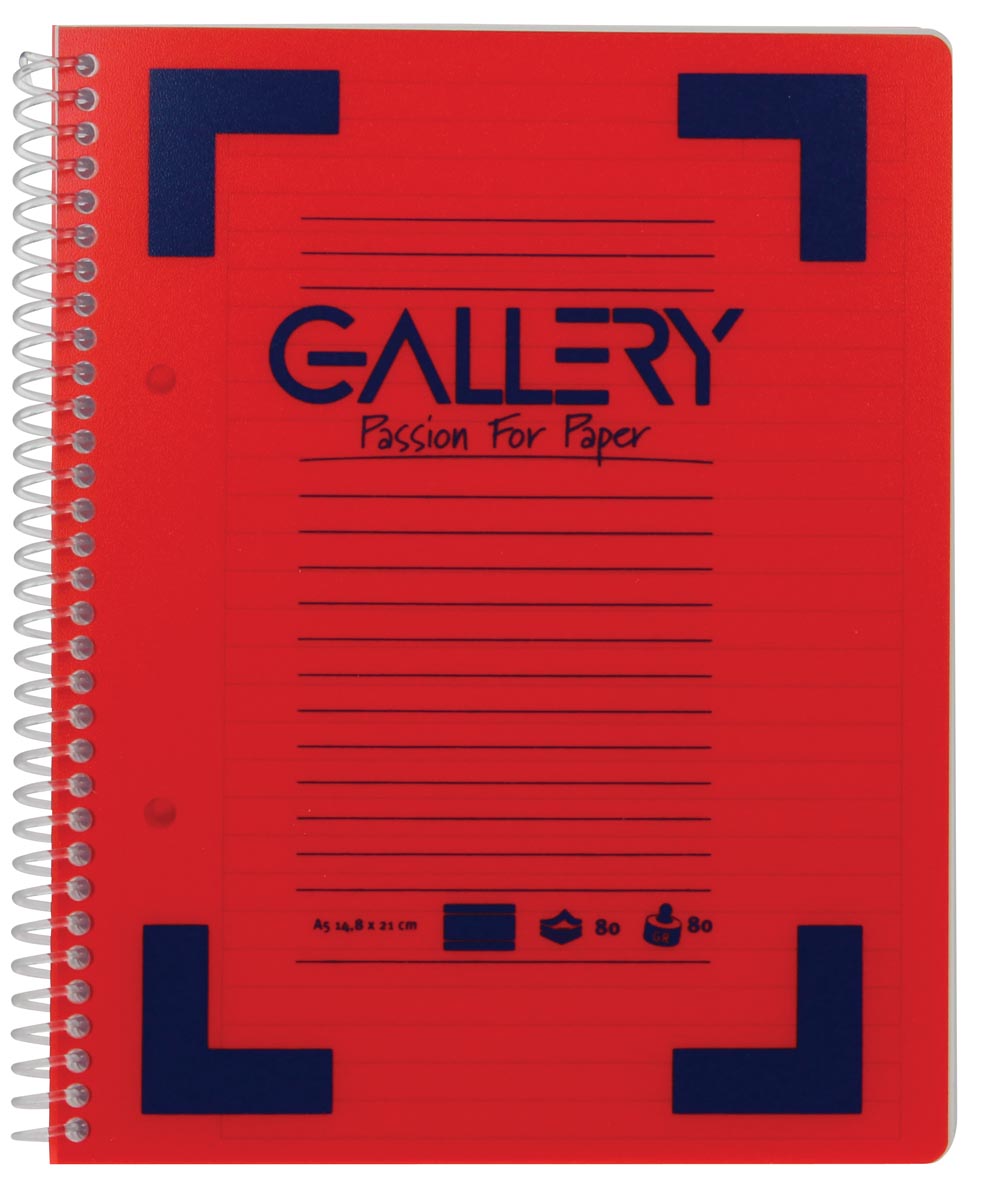 Gallery cahier à reliure spirale Traditional A5, 2 trous, ligné, couleurs assorties, 160 pages-2