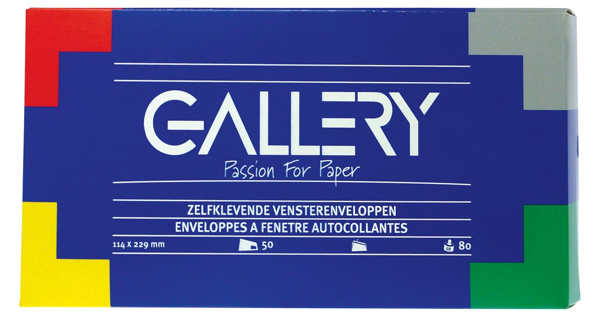 Gallery enveloppen ft 114 x 229 mm, met venster rechts, stripsluiting, doos van 50 stuks