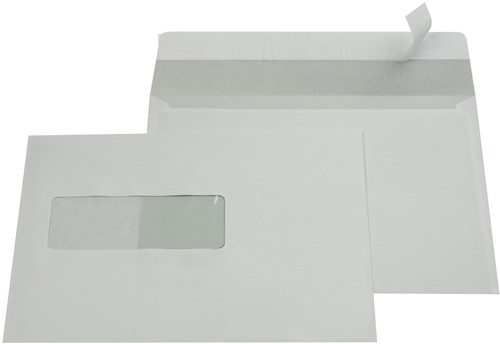 Gallery enveloppen ft 156 x 220 mm, venster links, stripsluiting, binnenzijde grijs, 500 stuks