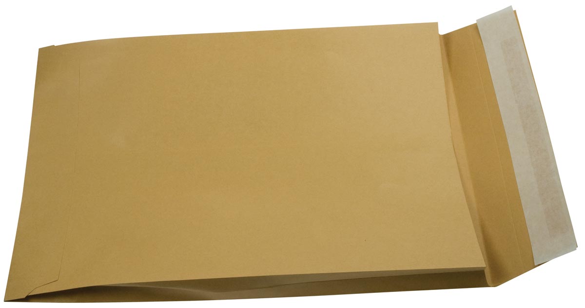 Gallery enveloppen met balg ft 229 x 324 x 35 mm, stripsluiting, bruine kraft, doos van 250 stuks