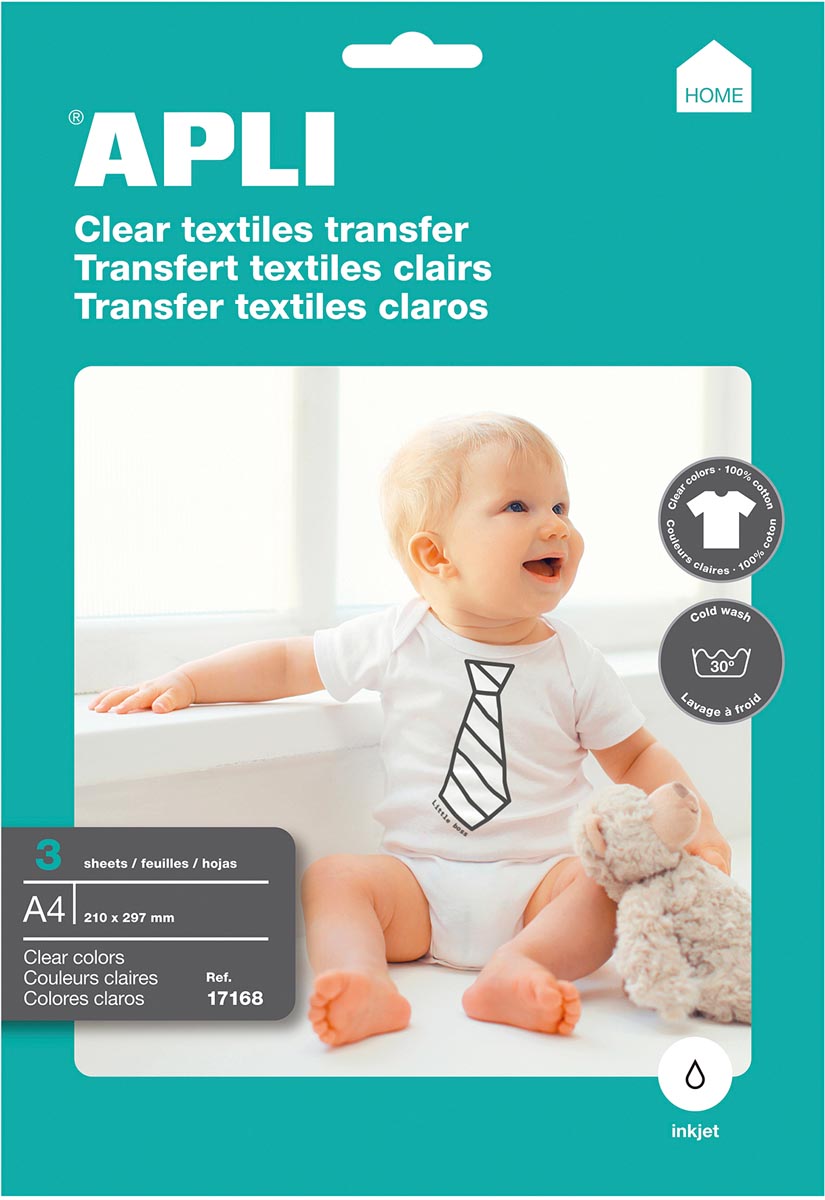 Apli T-shirt Transfer Paper voor licht of wit textiel, pak met 3 vellen afbeelding