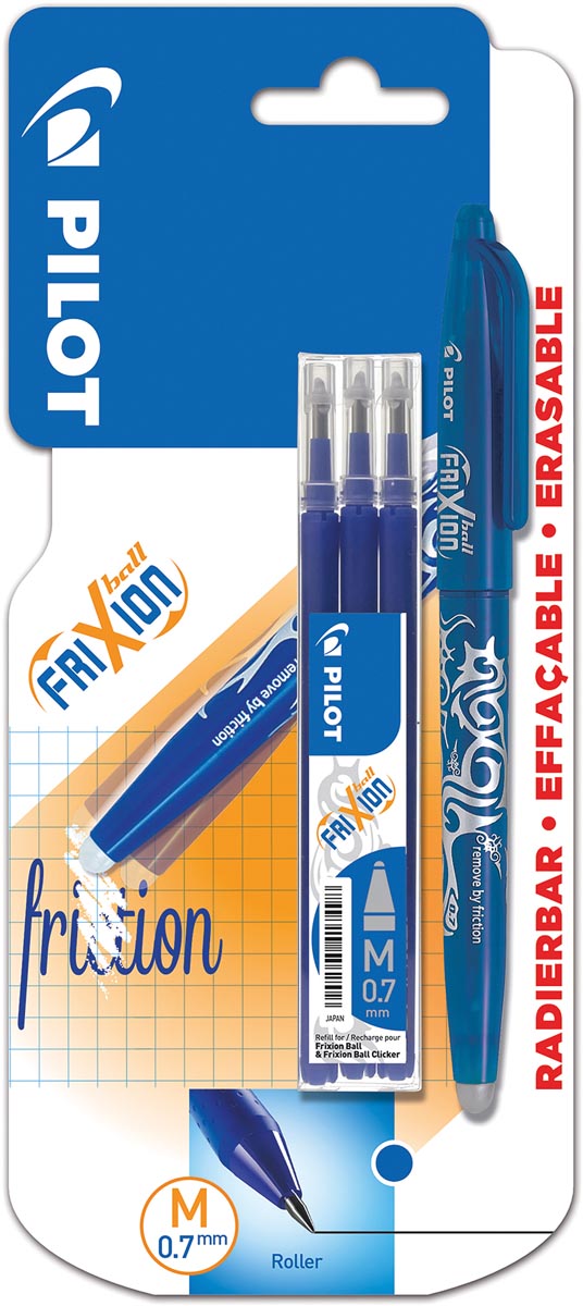 Pilot gelroller Frixion Ball, blister van 4 stuks (1 gelroller + 3 vullingen), blauw afbeelding