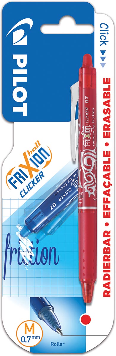 Pilot balpen FriXion Ball Clicker, schrijfbreedte 0,7 mm, medium punt, op blister, rood