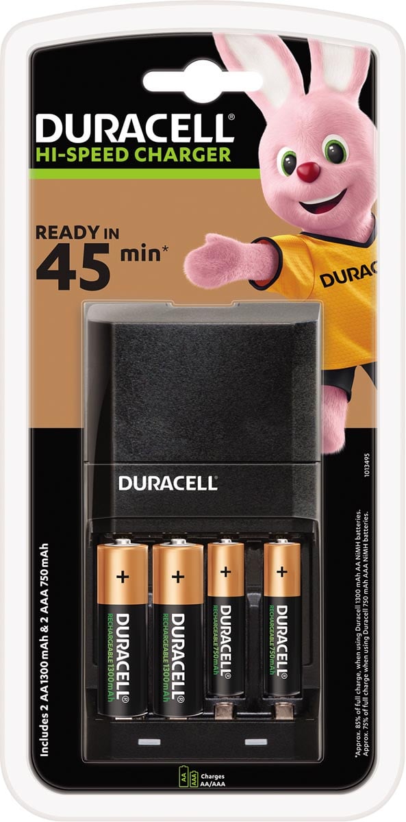 Duracell batterijlader Hi-Speed Advanced Charger, inclusief 2 AA en 2 AAA batterijen, op blister afbeelding