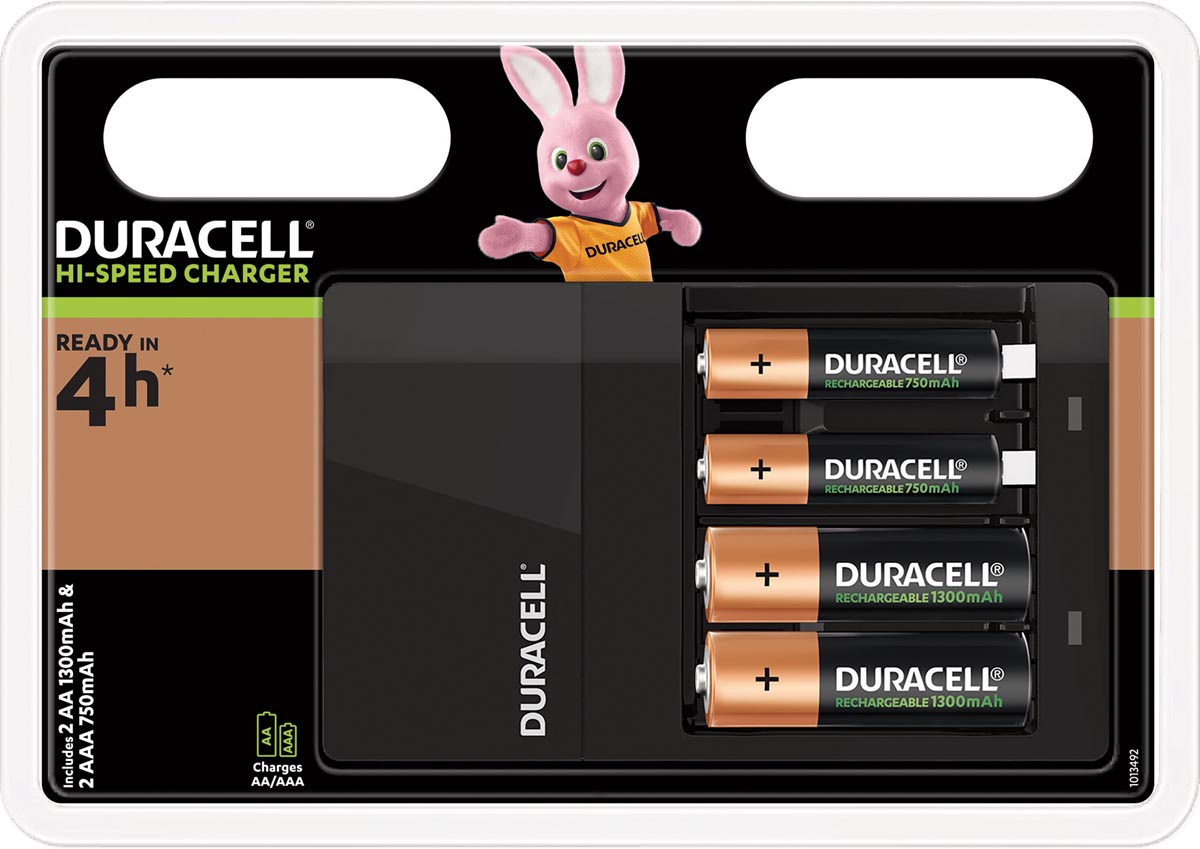 Duracell batterijlader Hi-Speed Value Charger, inclusief 2 AA en 2 AAA batterijen, op blister