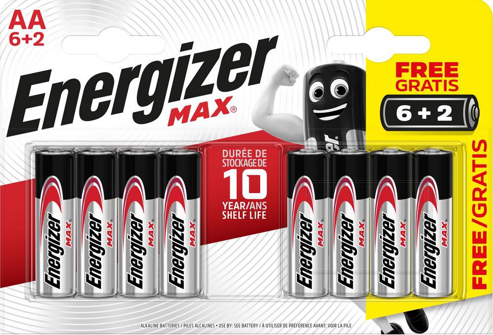 Energizer batterijen Max AA, blister van 6 stuks + 2 stuks gratis