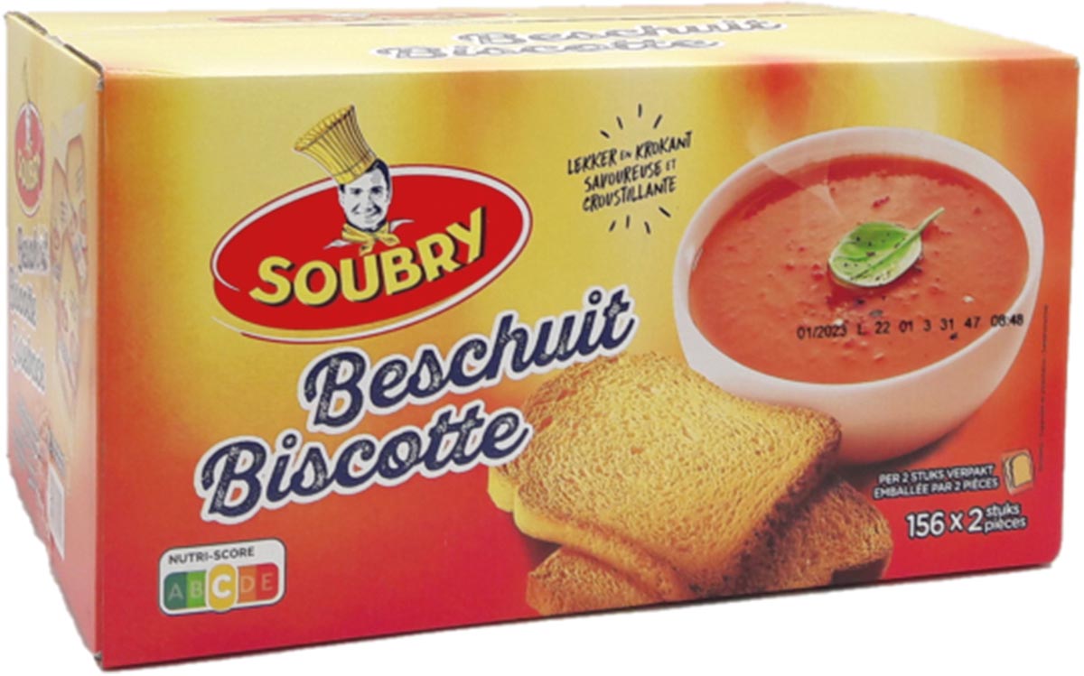 Soubry beschuiten, per 2 verpakt, doos van 156 stuks afbeelding