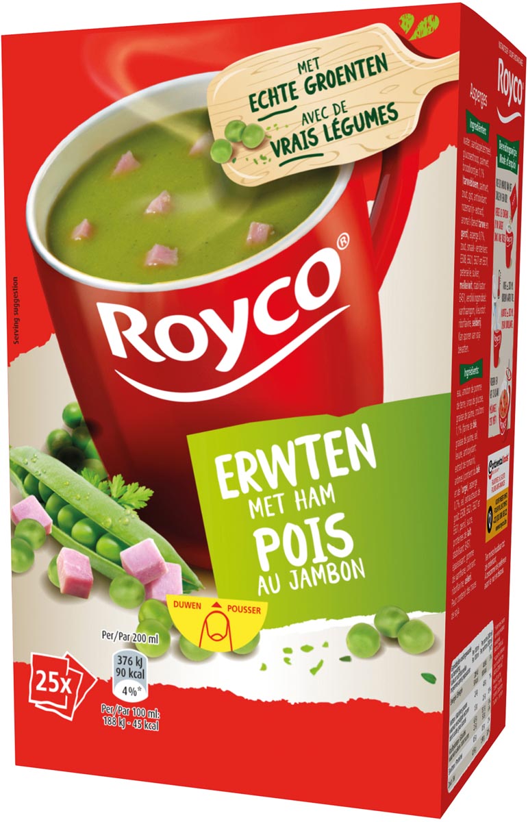 Royco Minute Soup classic erwten met ham, pak van 25 zakjes Royco Minute Soup classic erwten met ham, pak van 25 zakjes