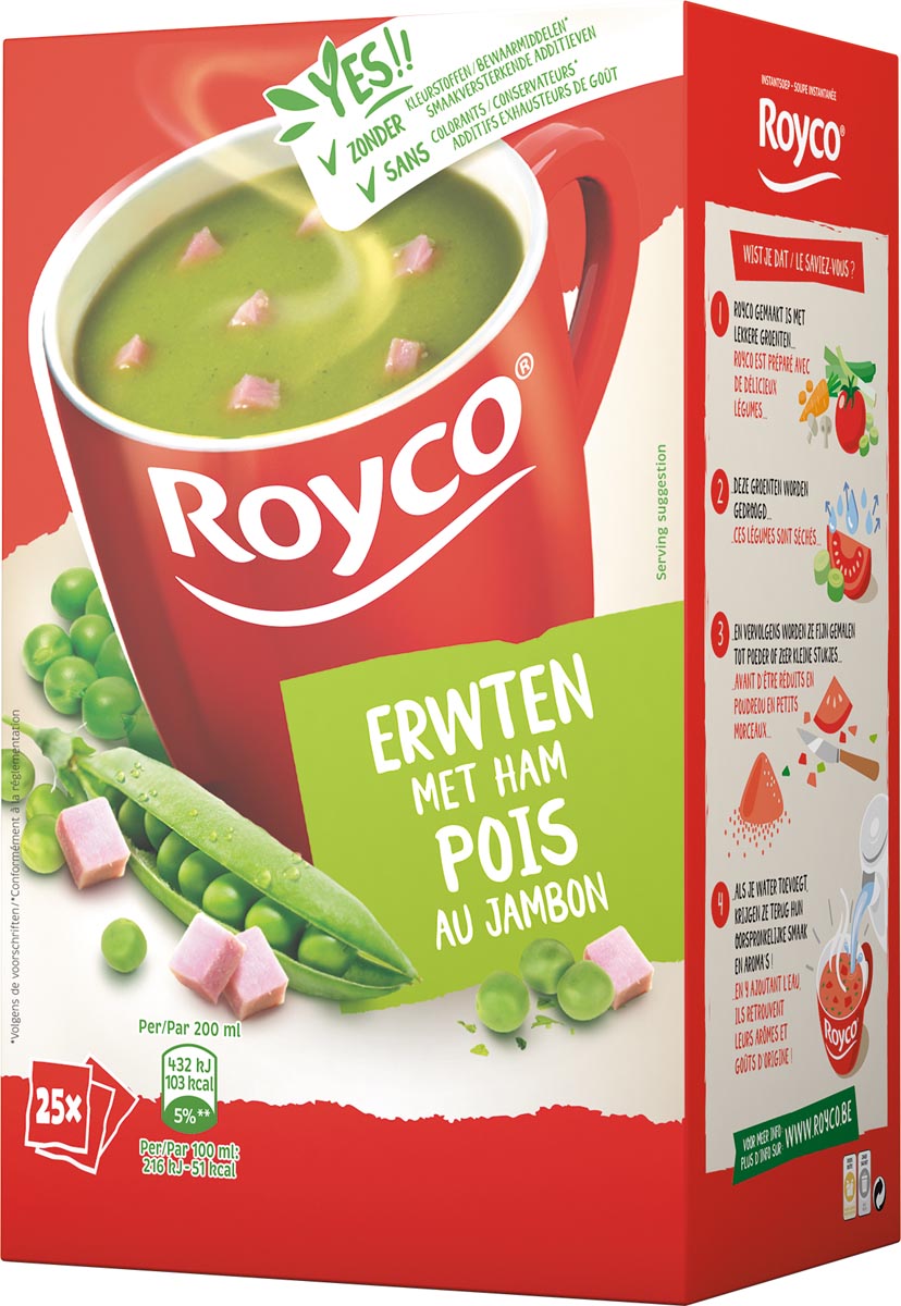 Royco Minute Soup classic erwten met ham, pak van 25 zakjes afbeelding