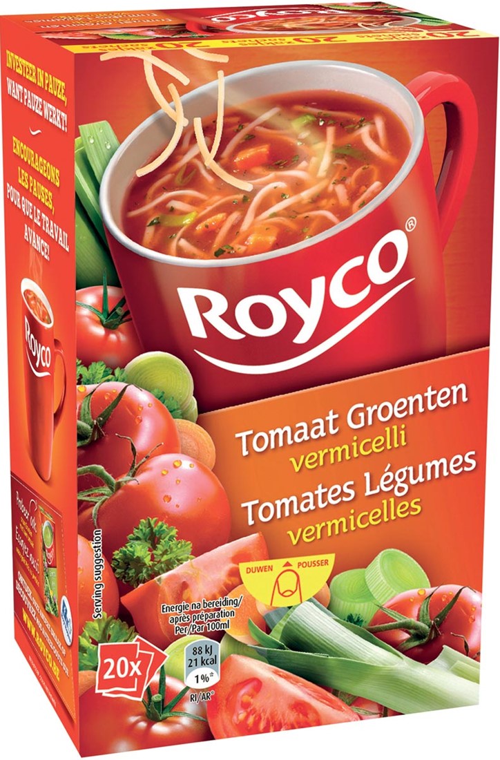 royco minute soup tomaat groenten vermicelli pak van 20 zakjes bij
