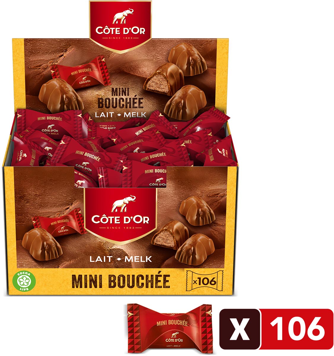 Côte d'Or chocolade mini Bouchée, melkchocolade met praliné, doos van 106 stuks