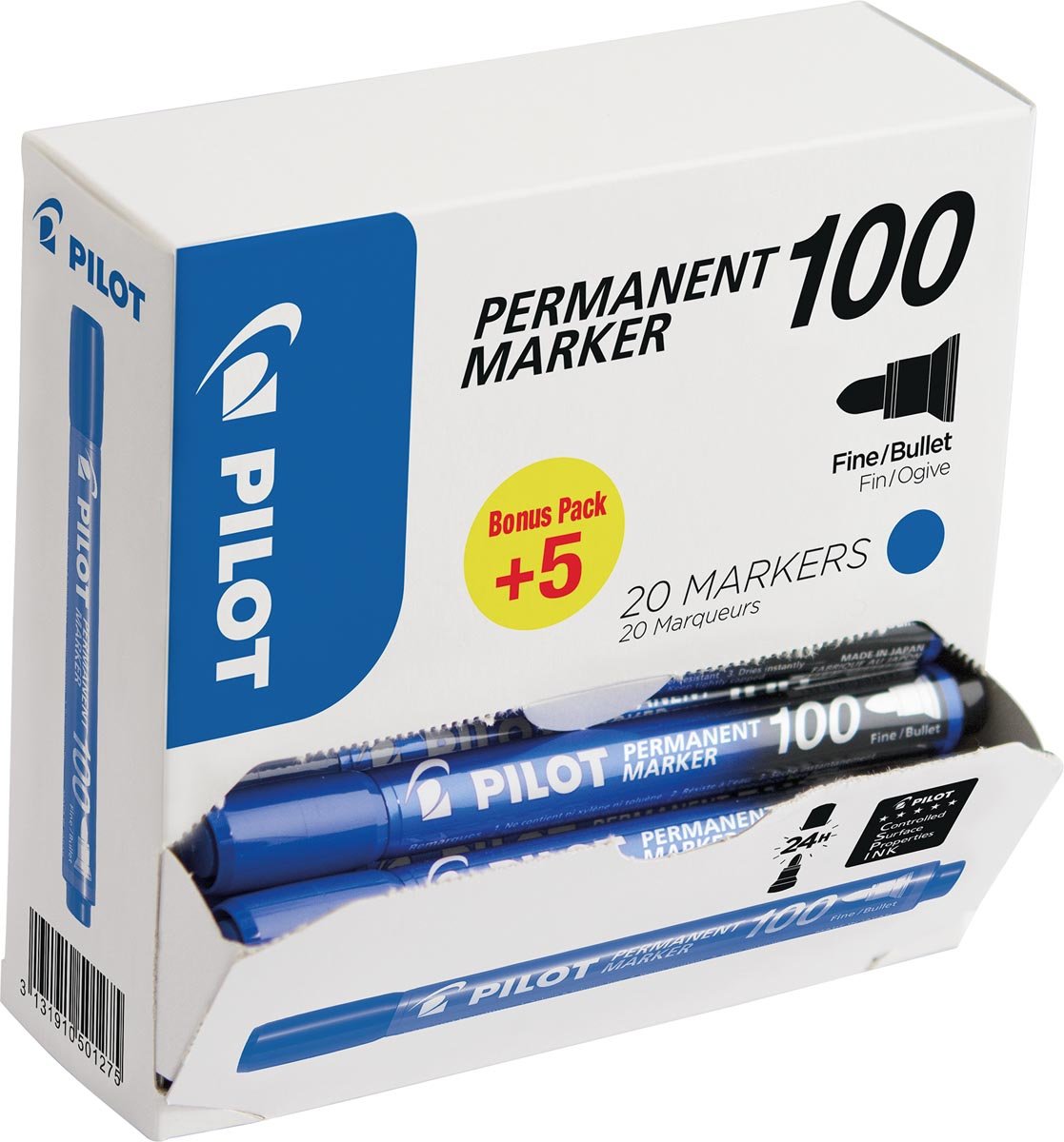 Pilot permanent marker 100, XXL doos met 15 + 5 stuks, blauw afbeelding