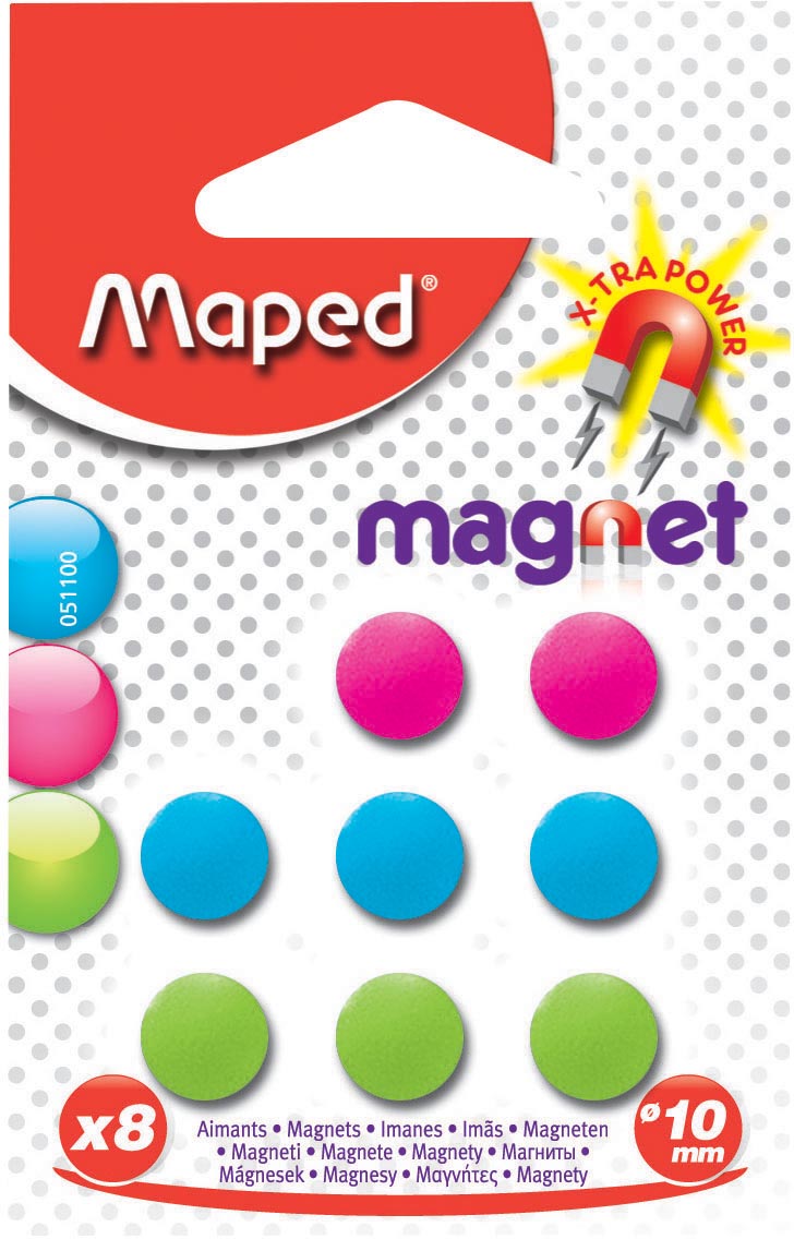 Maped magneten, 10 mm, geassorteerde kleuren, blister van 8 stuks