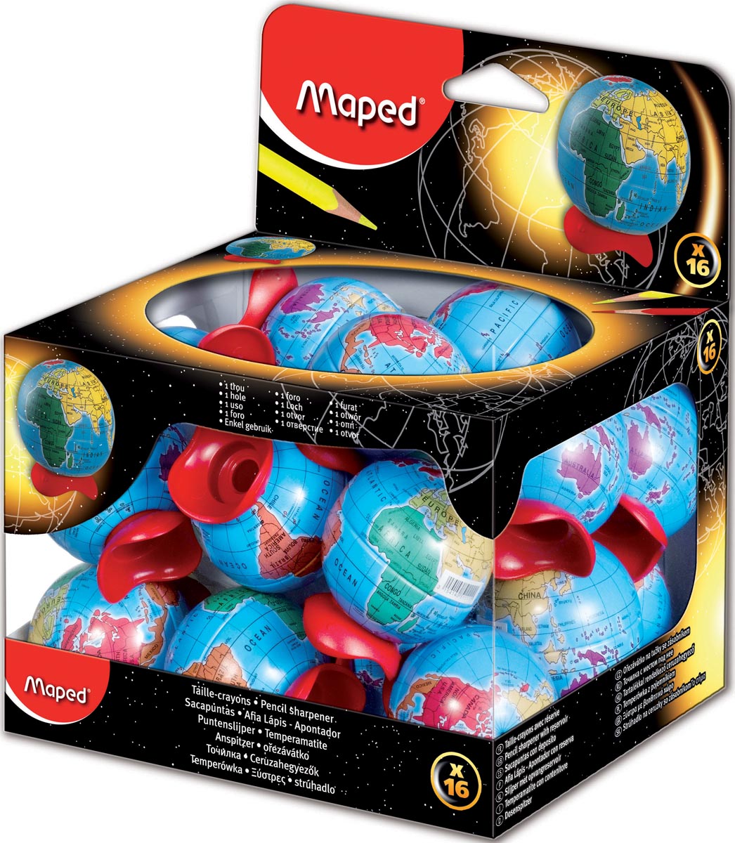 Maped potloodslijper Globe 1-gaats, display van 16 stuks