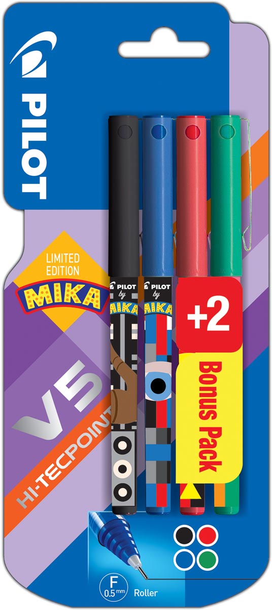 Pilot roller V-5 Mika, blister van 2+2 stuks gratis in geassorteerde kleuren afbeelding