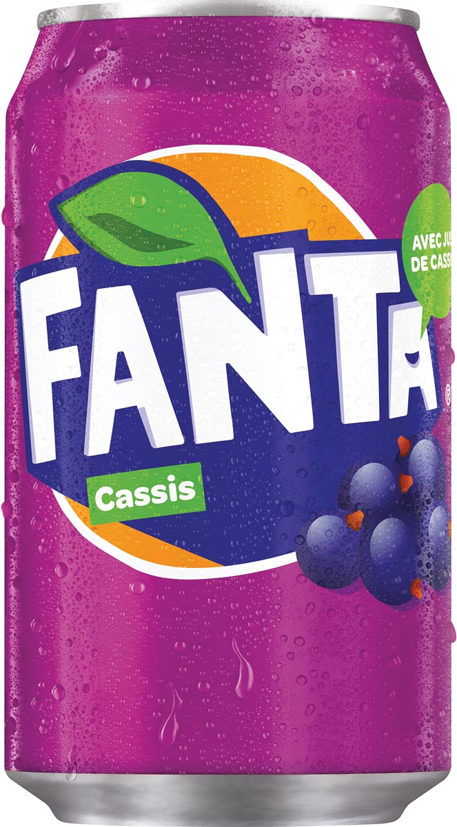 Fanta Cassis frisdrank, blik van 33 cl, pak van 24 stuks