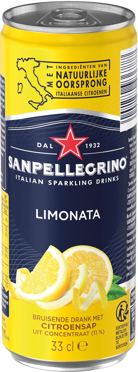 San Pellegrino limonade limonata, sleek blik van 33 cl, pak van 6 stuks