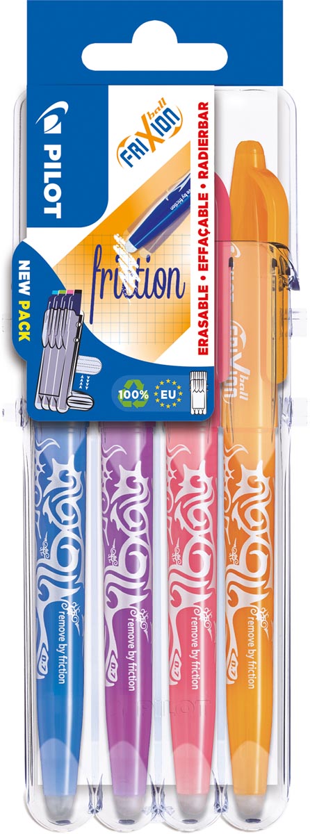 Pilot roller Frixion Ball Set 2 Go blister van 4 stuks, oranje, roze, paars en blauw afbeelding