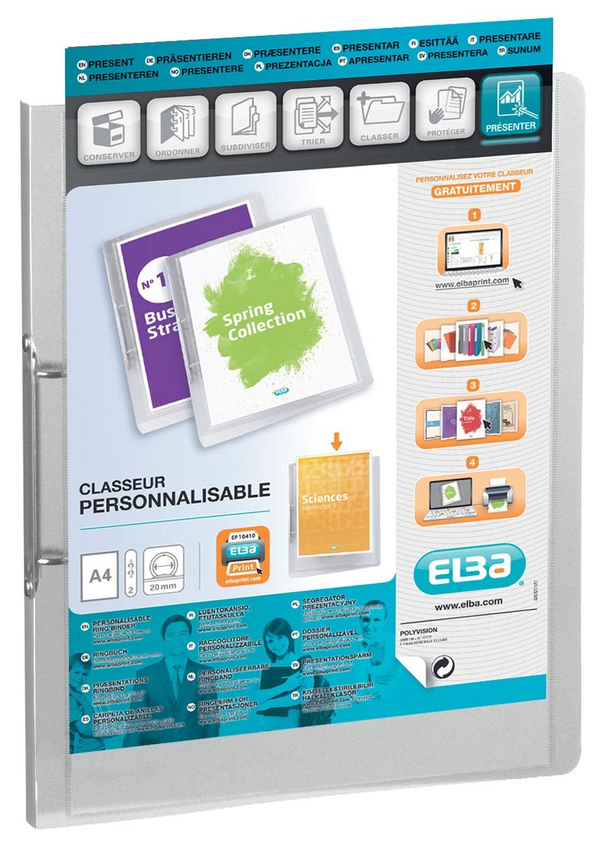 OXFORD Polyvision personaliseerbare ringmap, formaat A4, uit PP, rug van 3 cm, 2 ringen, transparant afbeelding