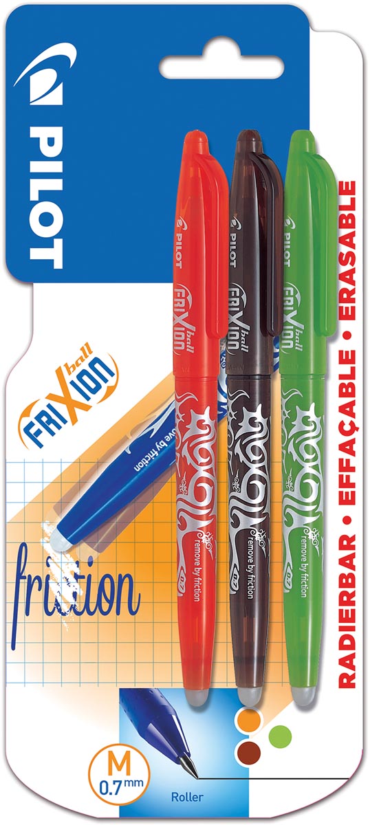 Pilot roller Frixion Ball blister van 3 stuks: oranje, bruin en lichtgroen Pilot roller Frixion Ball blister van 3 stuks: oranje, bruin en lichtgroen
