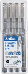 Fineliner Drawing System étui de 4 pièces: 0,1 - 0,3 - 0,5 et 0,7 mm
