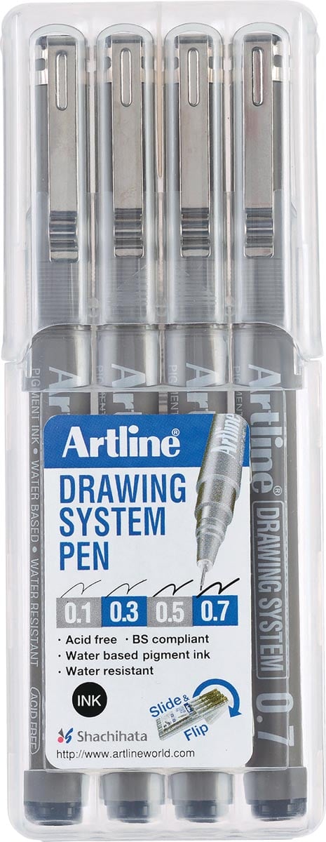 Fineliner Drawing System etui van 4 stuks 0,1 - 0,3 - 0,5 en 0,7 mm