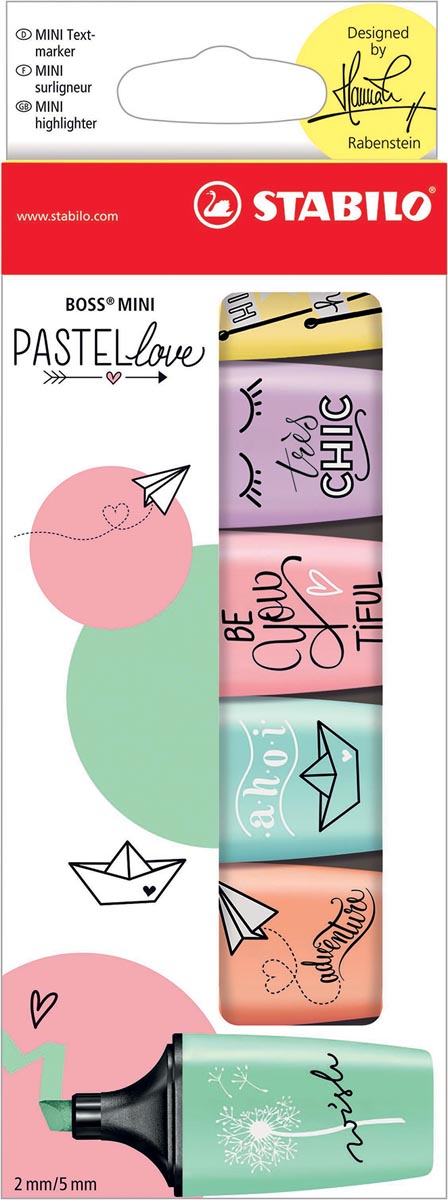 STABILO BOSS MINI Pastellove markeerstift, doosje van 6 stuks in geassorteerde pastelkleuren
