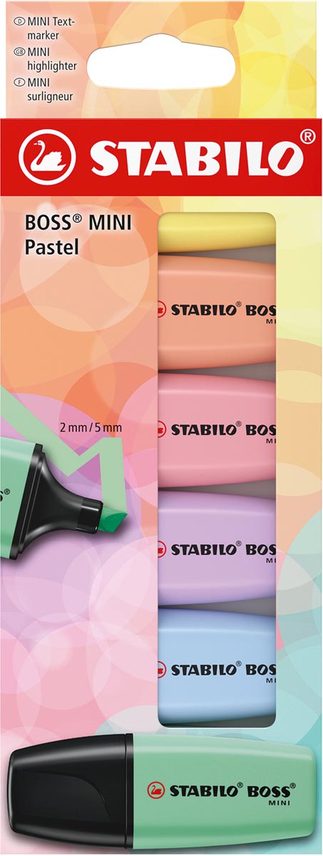 STABILO BOSS MINI pastel markeerstift, geassorteerde kleuren, blister van 6 stuks afbeelding
