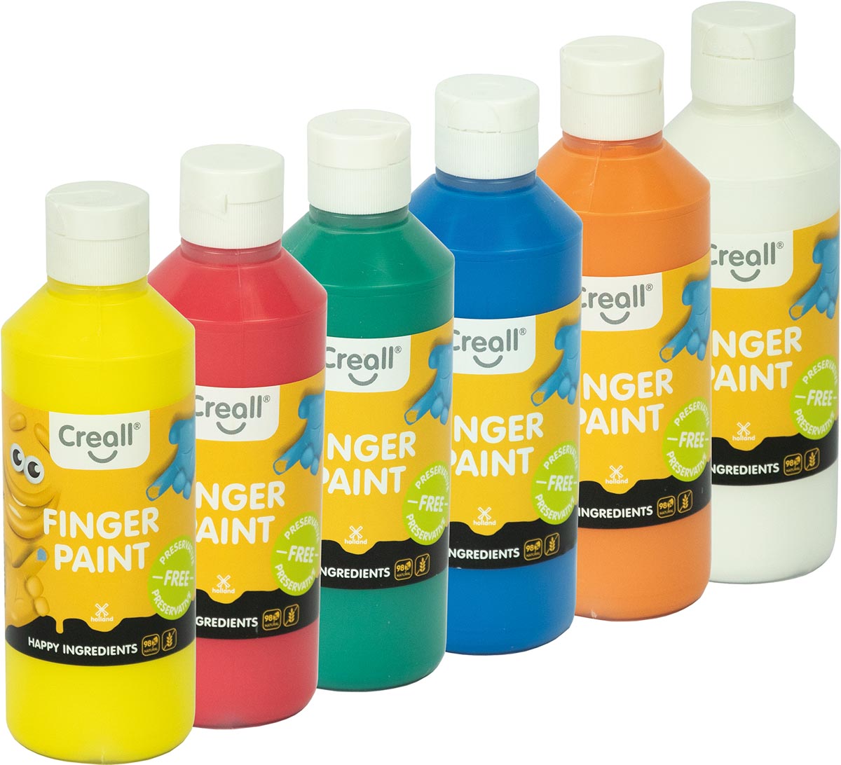 Creall vingerverf Happy, set met 6 flesjes van 250 ml in geassorteerde kleuren afbeelding