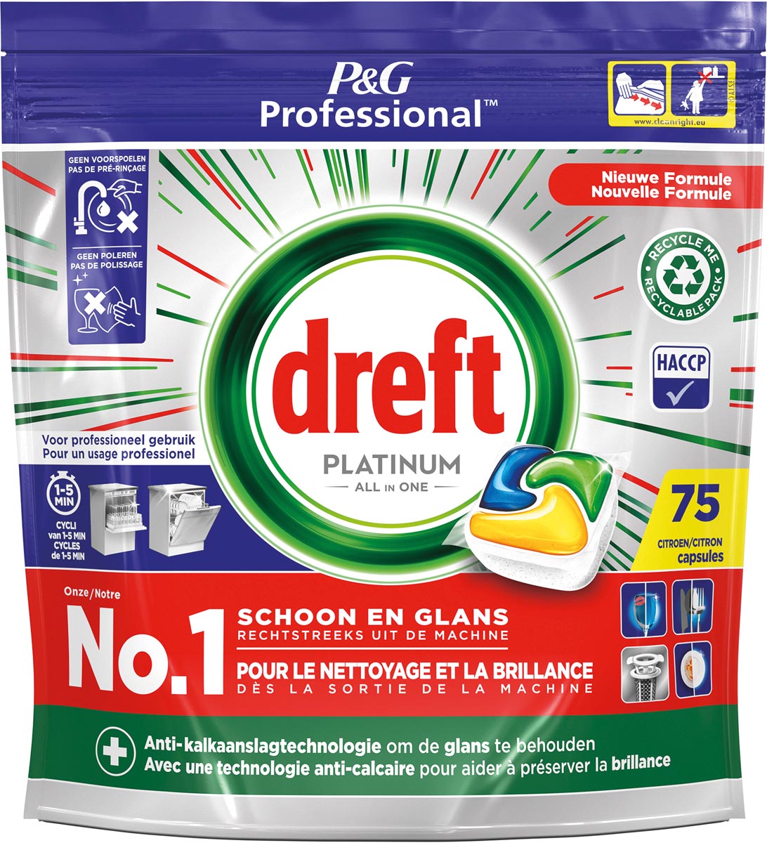 Dreft vaatwasmiddel Platinum Lemon, 75 capsules