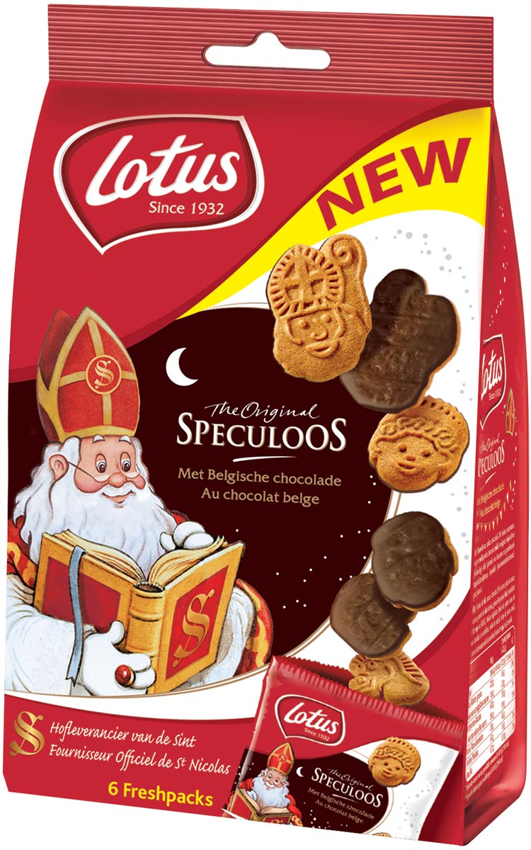 Lotus speculoos Sinterklaaskoekjes met chocolade, pak van 6 x 25 g